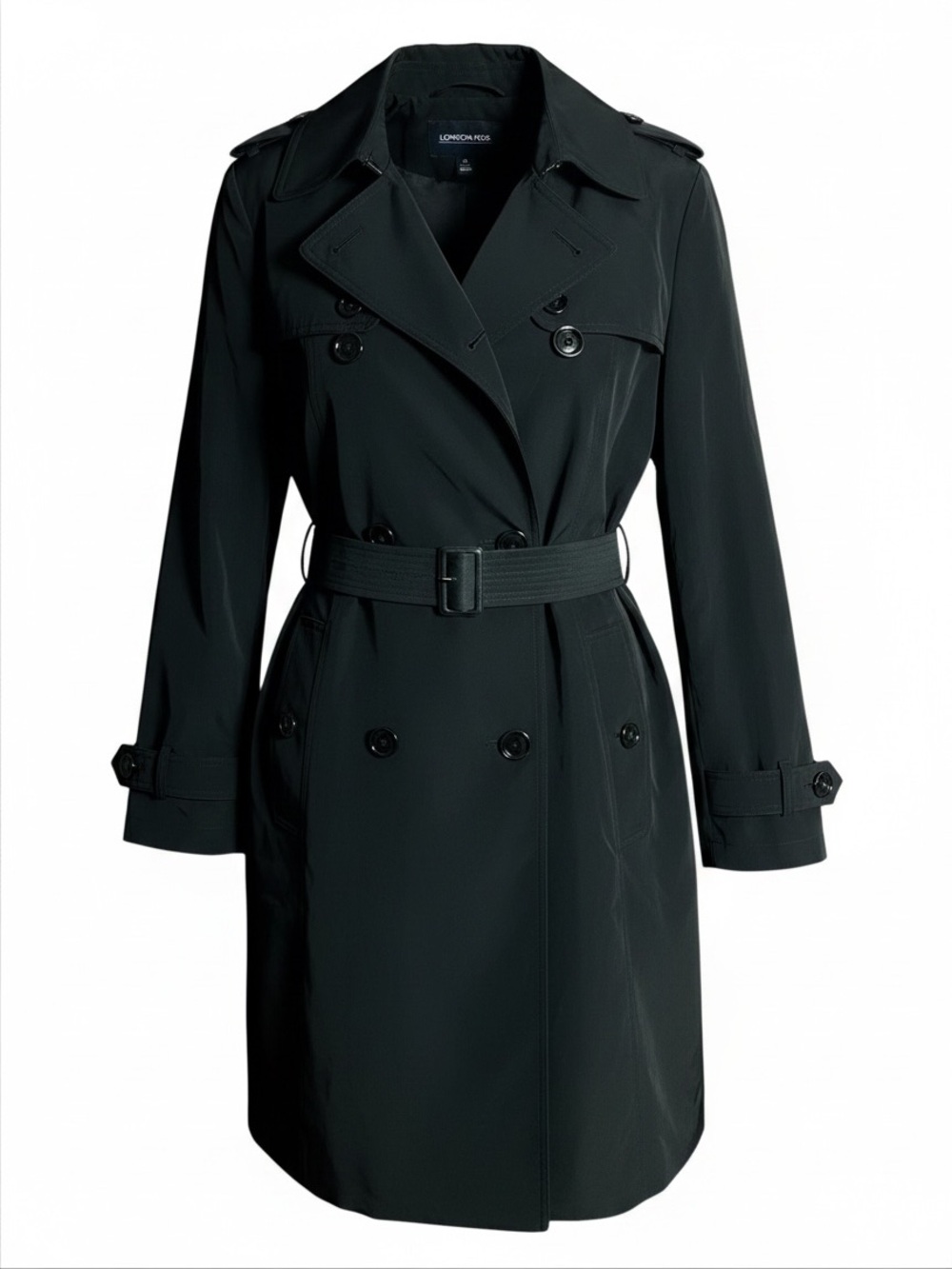 London Fog Classic Black Single-Breasted Trench Coat with Belt 1X